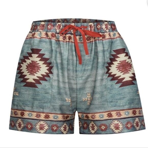 High Waist Southwestern Print Drawstring Waist Easy Summer Short Medium - Picture 8 of 8